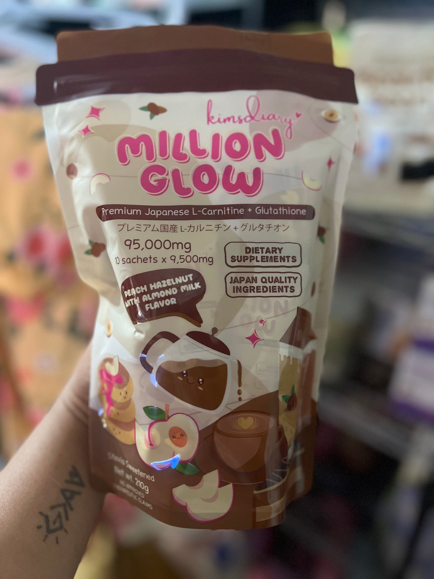 Million Glow Peach Hazelnut with Almond Milk Coffee