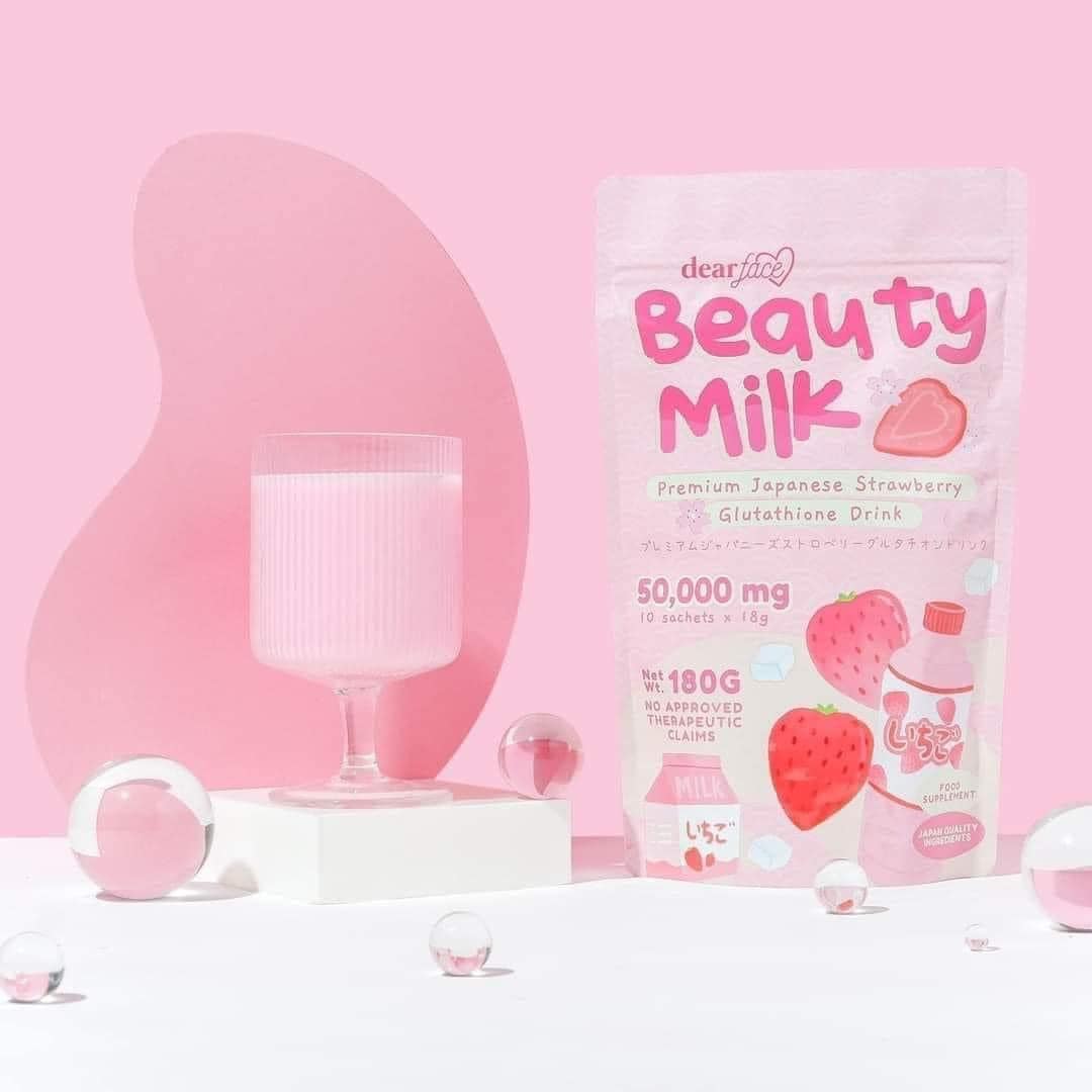 Dear Face - Beauty Milk Premium Japanese  Strawberry Glutathione Drink - 10sachet