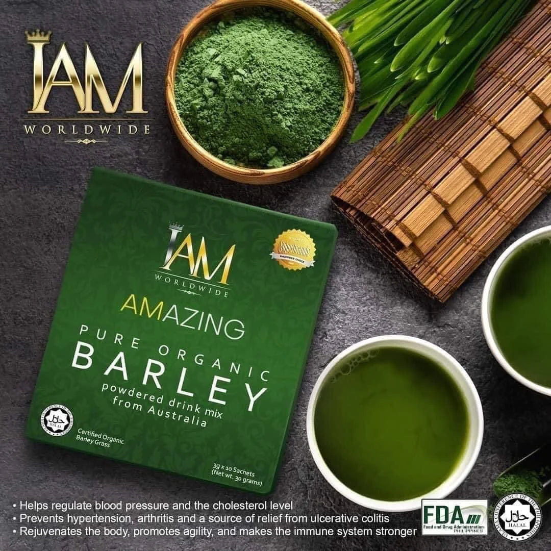 I AM - Amazing Pure Organic Barley - Powdered Drink Mix From Australia- 10sachet