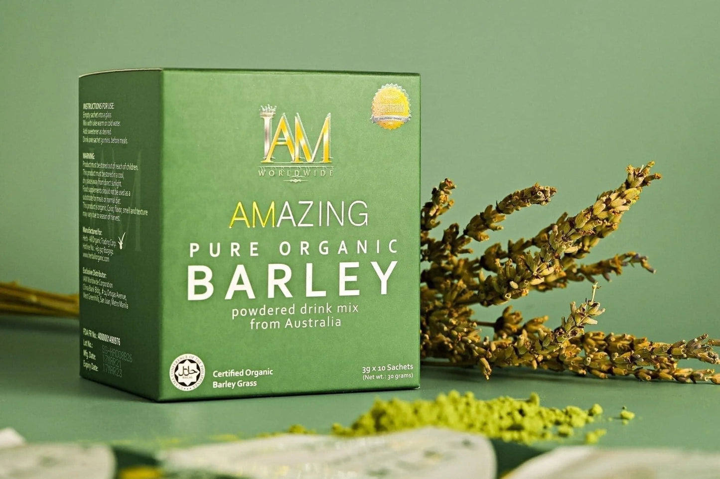 I AM - Amazing Pure Organic Barley - Powdered Drink Mix From Australia- 10sachet